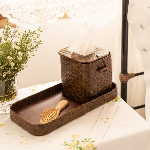 Amalia Woven Pandan Square Tissue Box & Tray Set