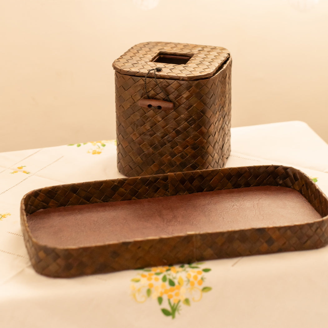 Amalia Woven Pandan Square Tissue Box & Tray Set
