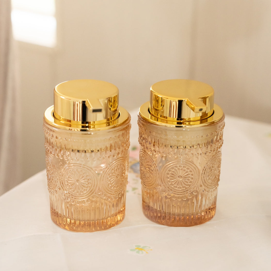 Holly Soap & Lotion Pump Dispenser Set of 2– Glass with Gold Accents