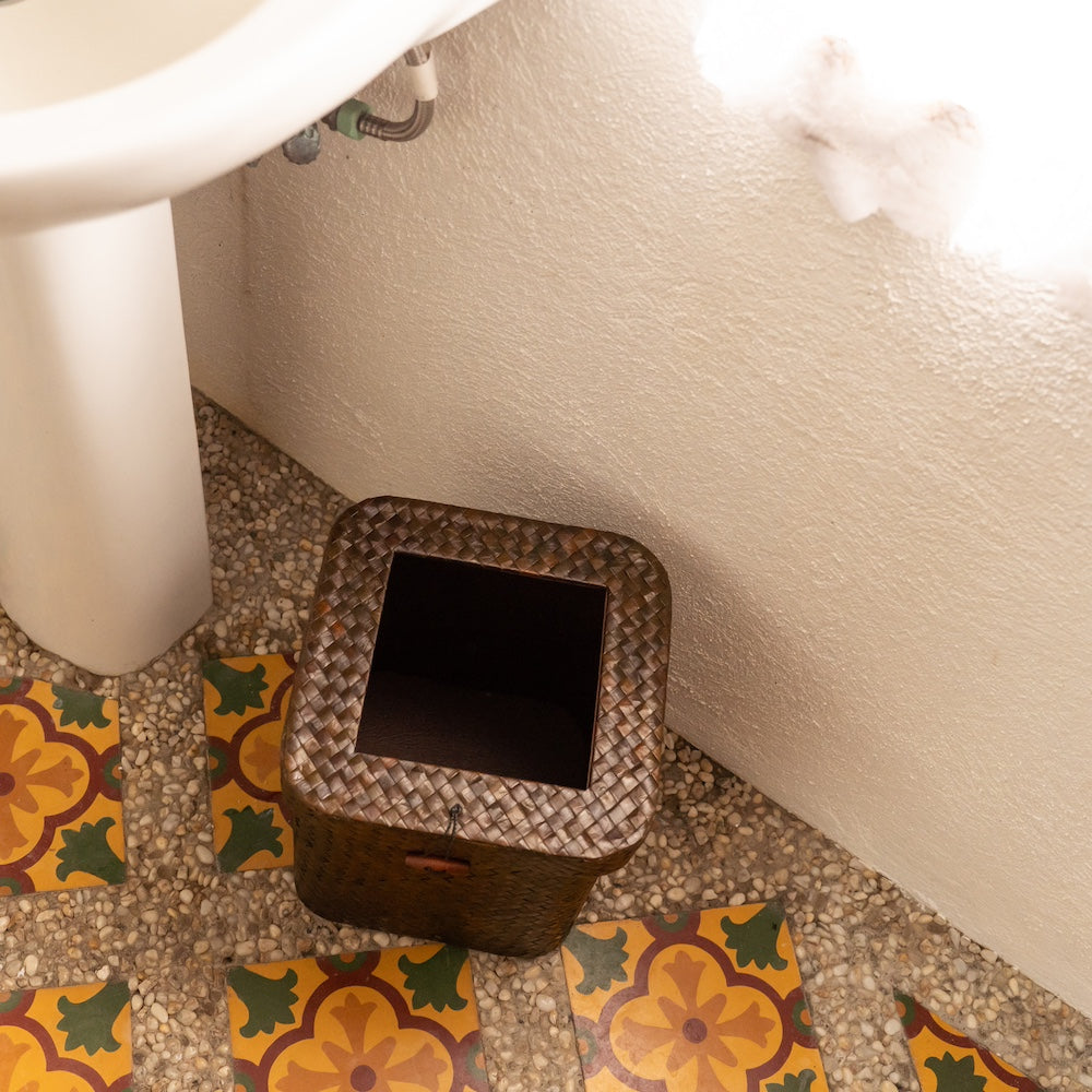 Amalia Woven Trash Bin with Wooden Lock