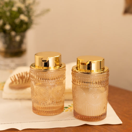 Holly Soap & Lotion Pump Dispenser Set of 2– Glass with Gold Accents