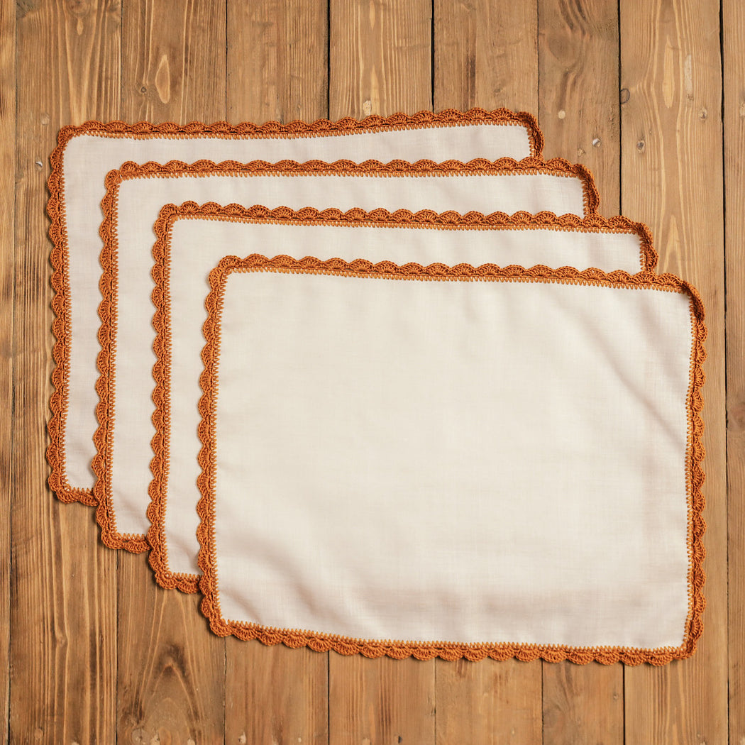 Make your holidays at home much more meaningful with these meticulously handmade linen fabric placemats. Adds a touch of vintage charm to your collection of dining accessories. 