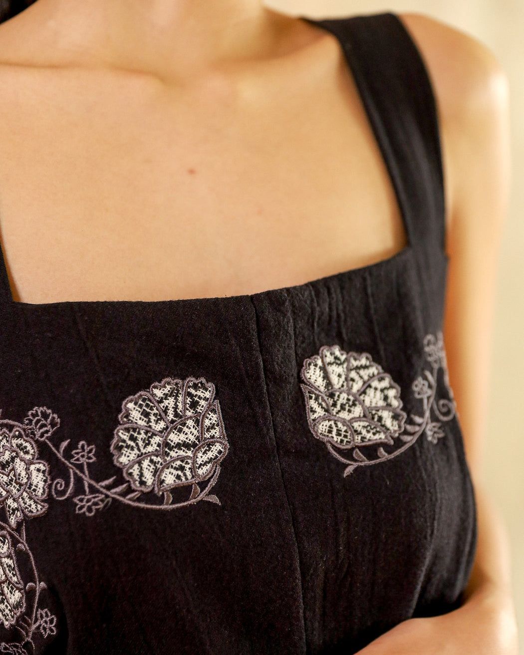 Sarina Embroidered Romper- Black