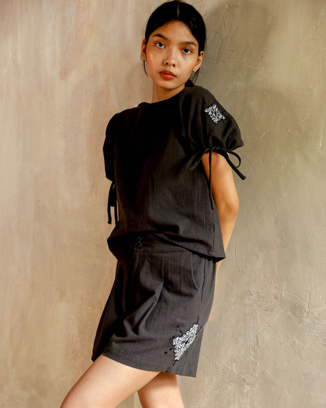 Martina Embroidered Shorts - Dark Grey