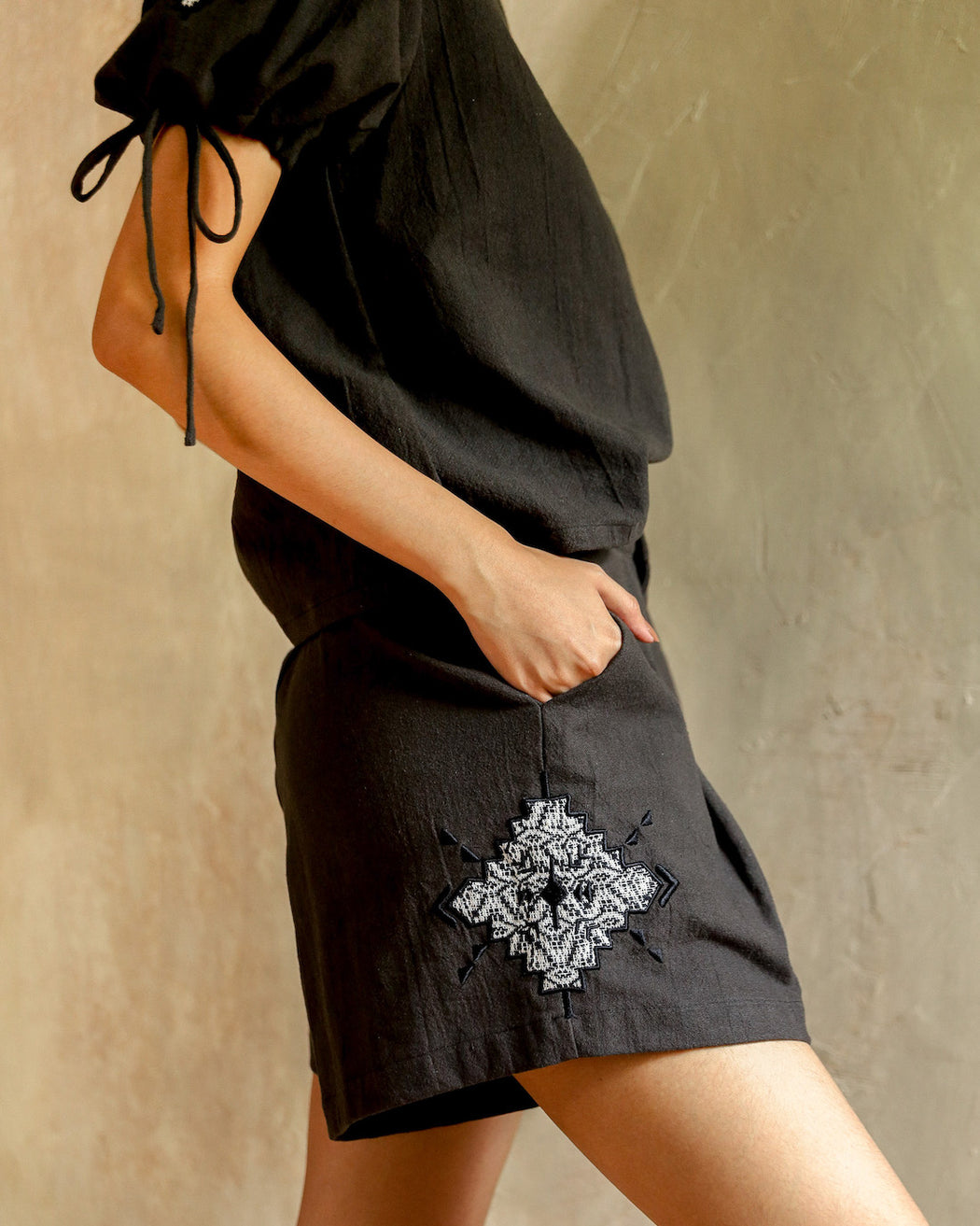 Martina Embroidered Shorts - Dark Grey
