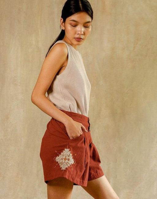 Martina Embroidered Shorts - Rust Brown
