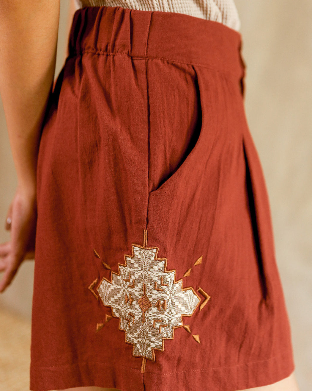 Martina Embroidered Shorts - Rust Brown