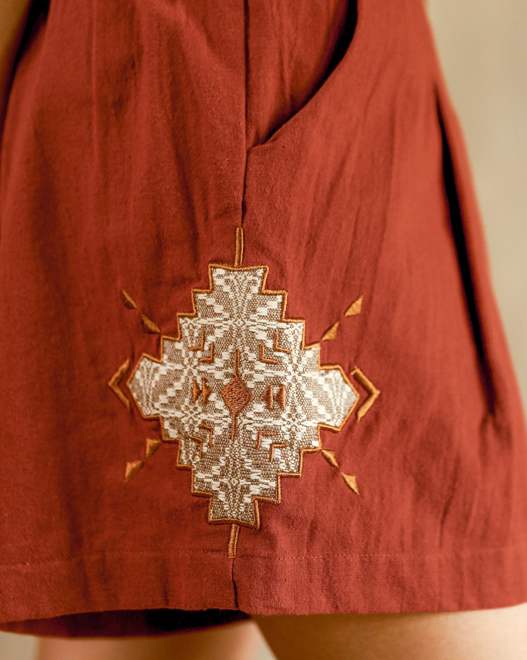 Martina Embroidered Shorts - Rust Brown