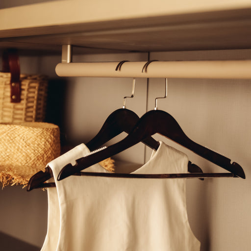Our Wooden Shirt Non-Slip Hanger keeps your clothes neat and organized while maintaining their shape till your next use. No more dull or generic storage pieces. Create a clutter-free closet by using any of our multi-purpose boxes, bins, and accessories. Available online at Domesticity, Philippines.