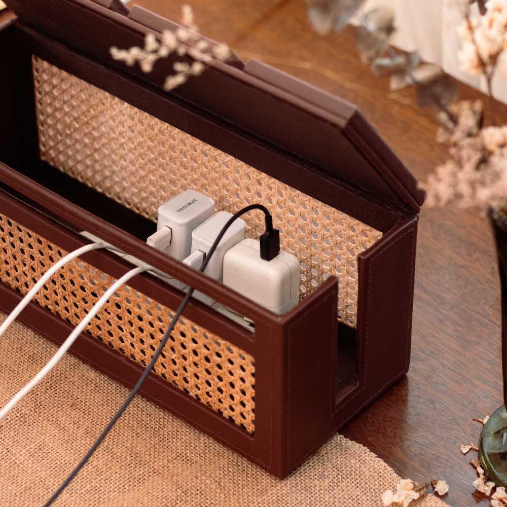 Hides all your unsightly power cords in this aesthetically pleasing organizer box. Keeps your cables well-managed and clean. Each cover holds your devices while charging. Practical organizing accessories to help set up your office as we safely work from home. 